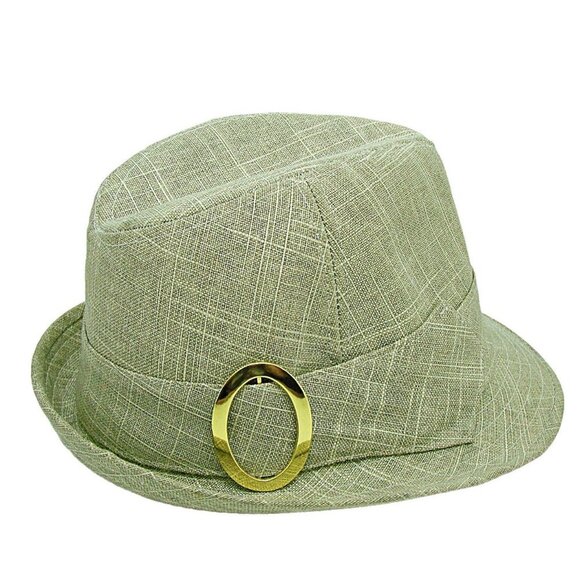 Linen Fedora Fashion Hat Oval Gold Ring On Side Beige & Gold Specks Unisex OSFM main image 12